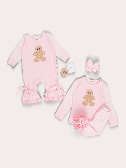 Christmas Gingerbread Romper Pajamas - Pink