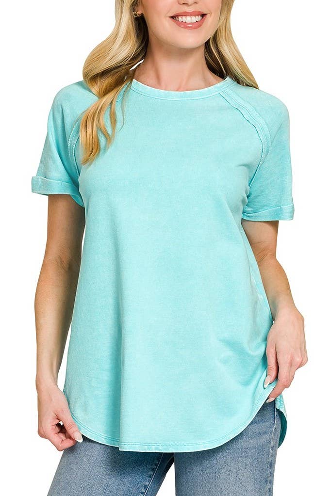 French Terry Washed Curved Hem Top