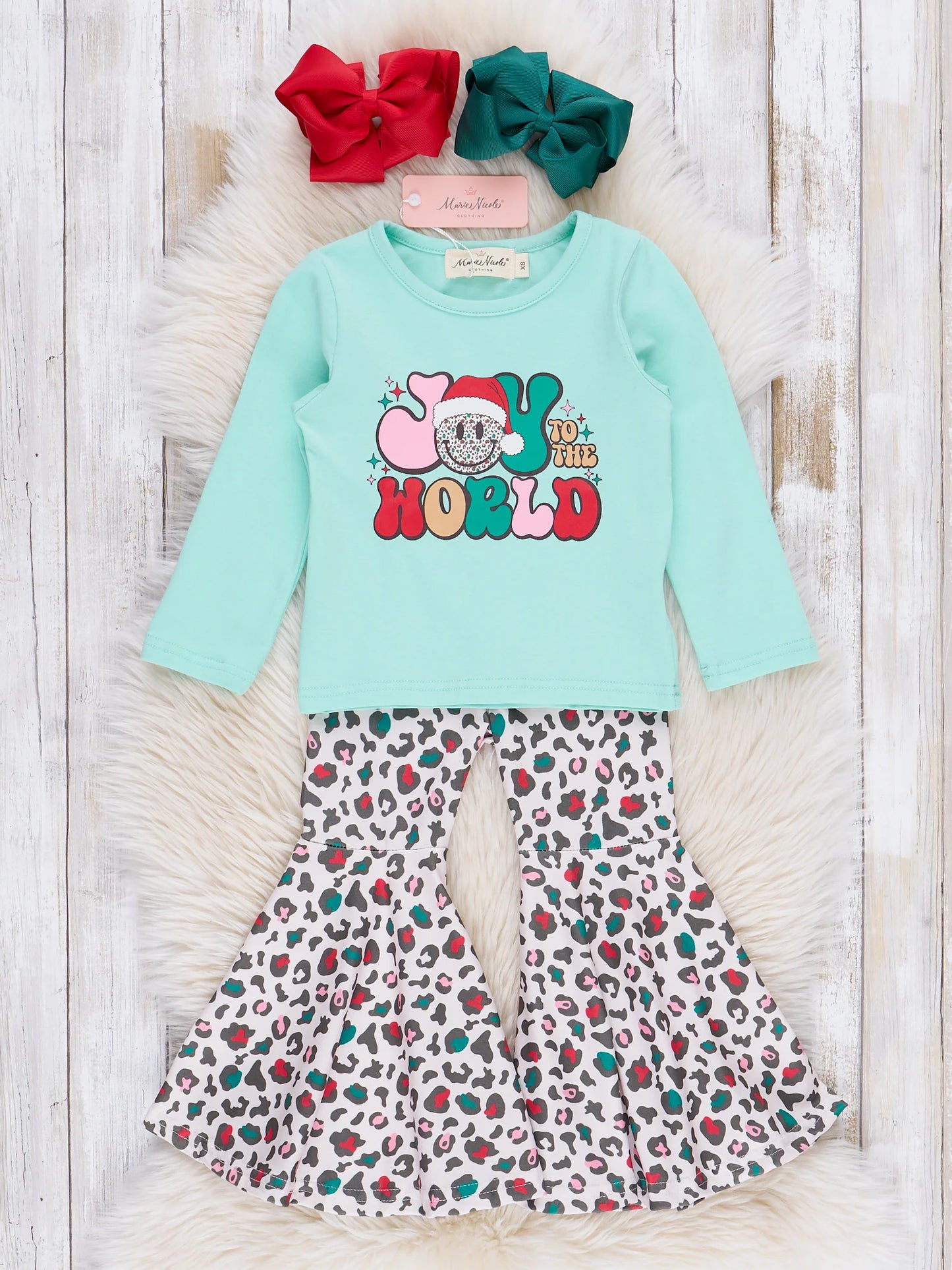 Mint "Joy" Leopard Print Bell Bottom Outfit