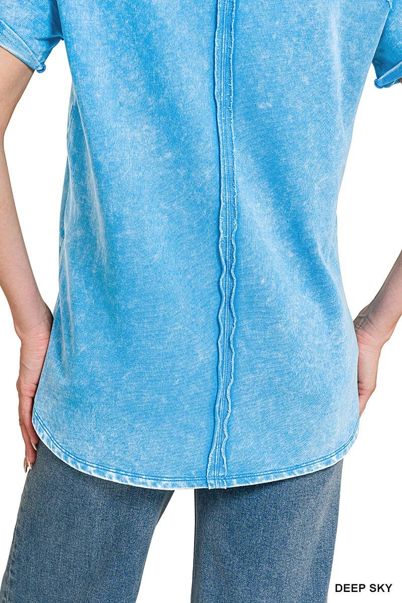 French Terry Washed Curved Hem Top