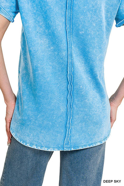 French Terry Washed Curved Hem Top