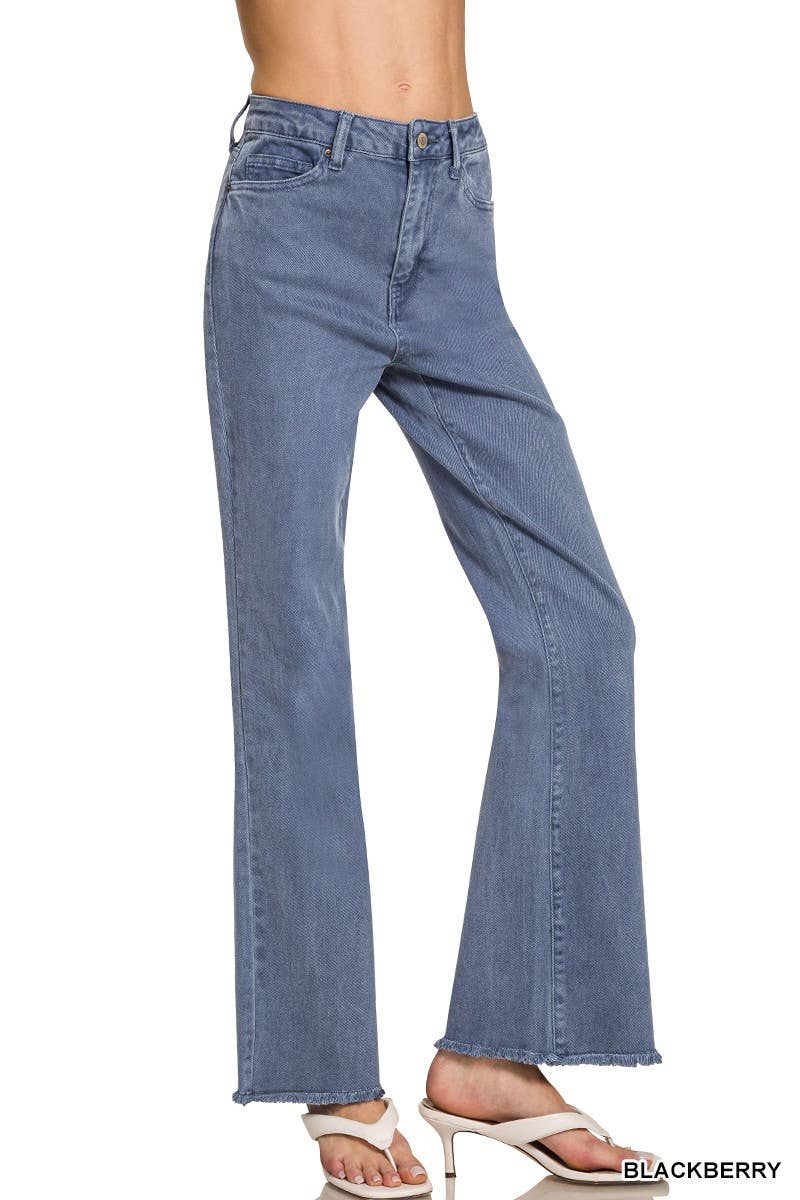 Acid Washed Frayed Cutoff Hem Straight Wide Pants