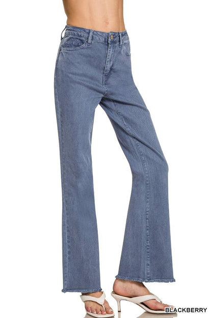 Acid Washed Frayed Cutoff Hem Straight Wide Pants