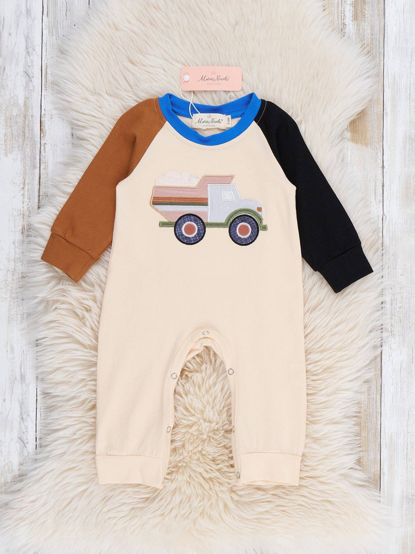 Busy Dump Truck Colorblock Romper