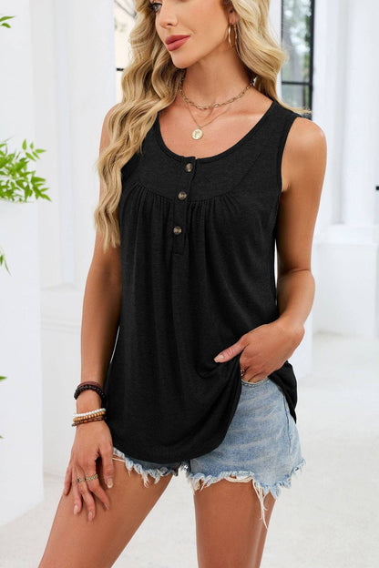 Women's Sleeveless Henley Tank Button Front Casual Top