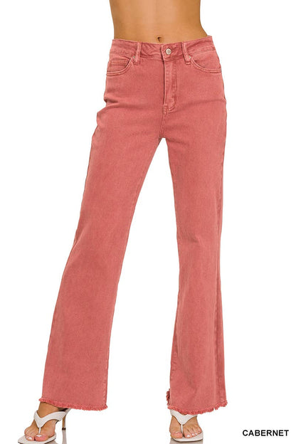 Acid Washed Frayed Cutoff Hem Straight Wide Pants