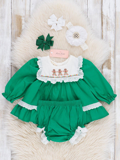 Embroidered Gingerbread Friends Bloomers Outfit