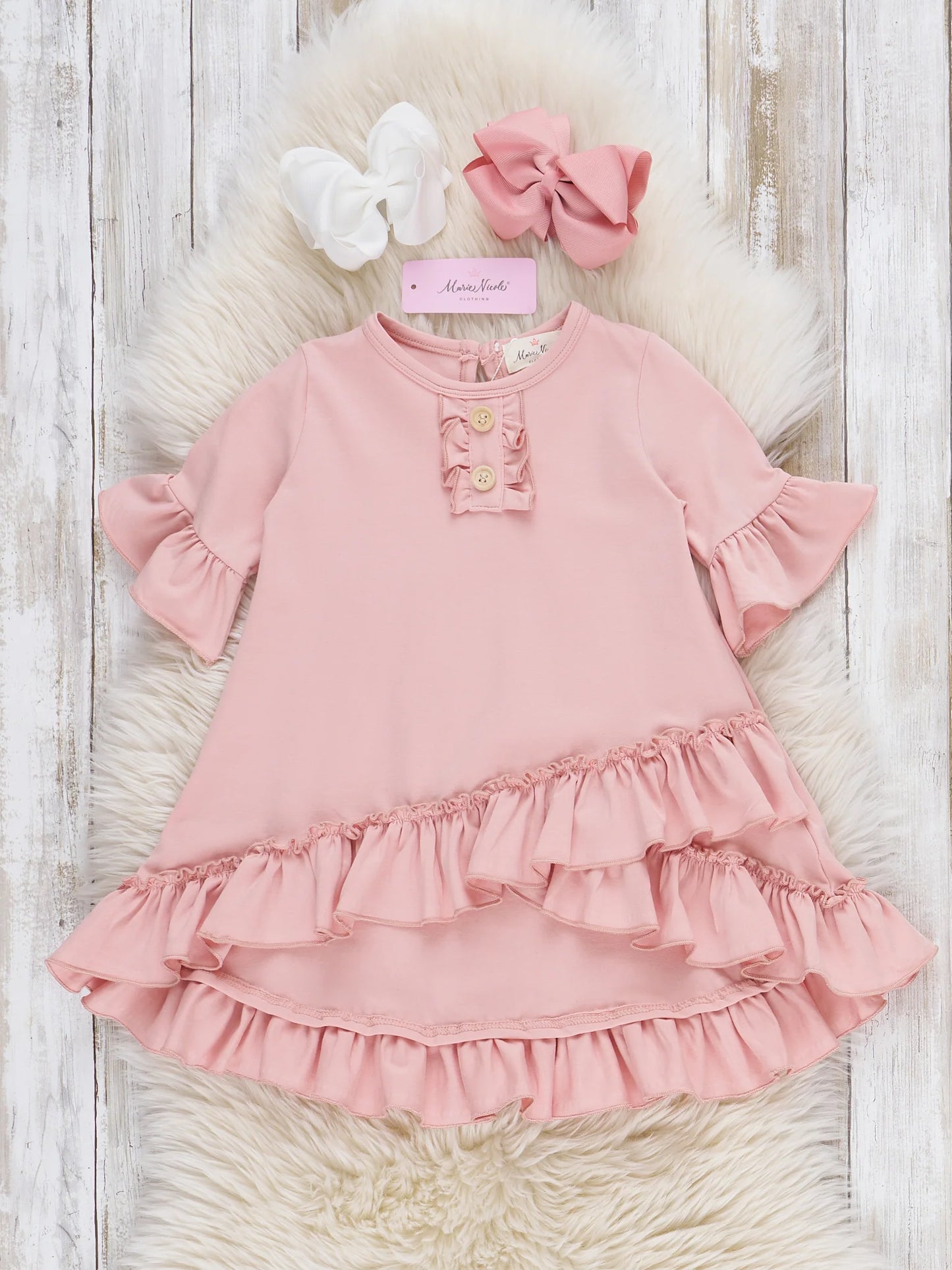 Cotton Ruffle Hi-Low Tunic Top - Mauve Pink