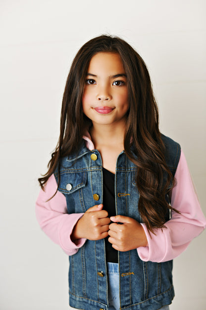 Pink Hooded Denim Jacket