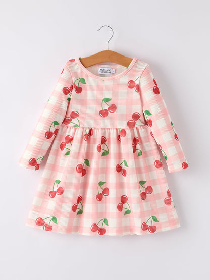 Waffle Cherry Girls Long Sleeve Dress