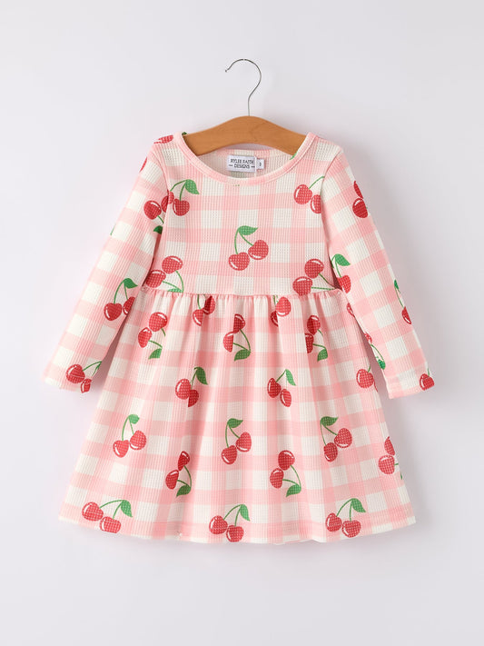 Waffle Cherry Girls Long Sleeve Dress