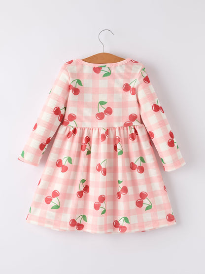 Waffle Cherry Girls Long Sleeve Dress