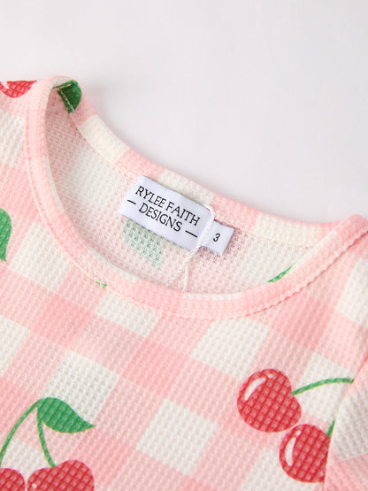 Waffle Cherry Girls Long Sleeve Dress