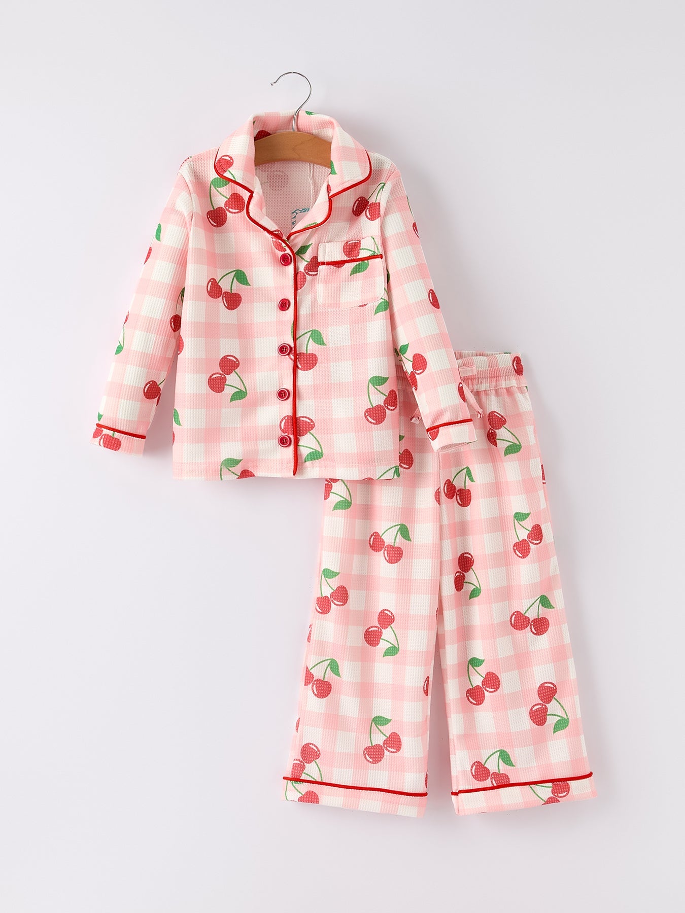 Waffle Cherry Girls Long Sleeve Set