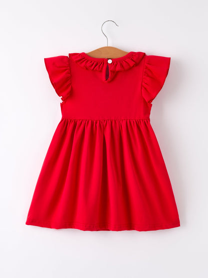 Red Cherry Bow Smocking Embroidery Girls'  Dress