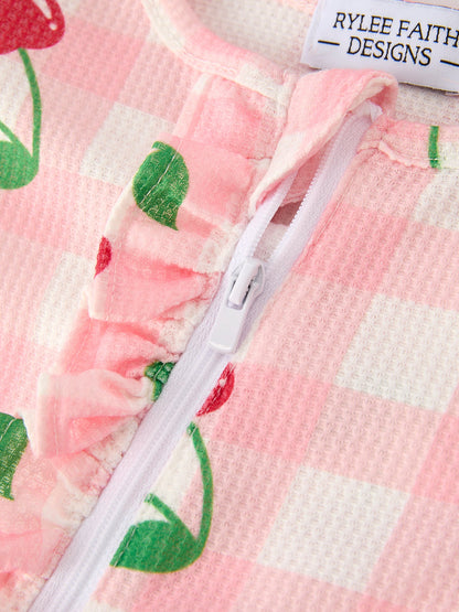 Waffle Cherry Plaid Girls' Romper