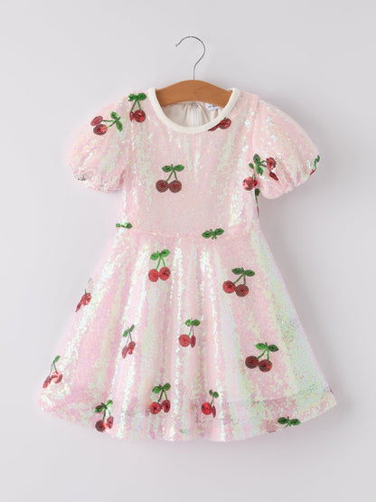 Sweet Cherry Sequins Cute Dress