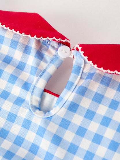 Back To School Girls Striped lapels Apple Bow Dress