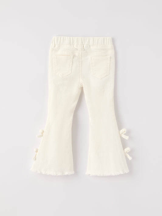 Fall Christmas Charming White Denim Pants with Cute Bows
