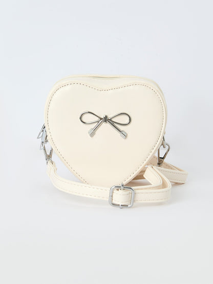 Christmas and Valentine's Sweet Heart-Shaped Crossbody Girls Bag with Bow
