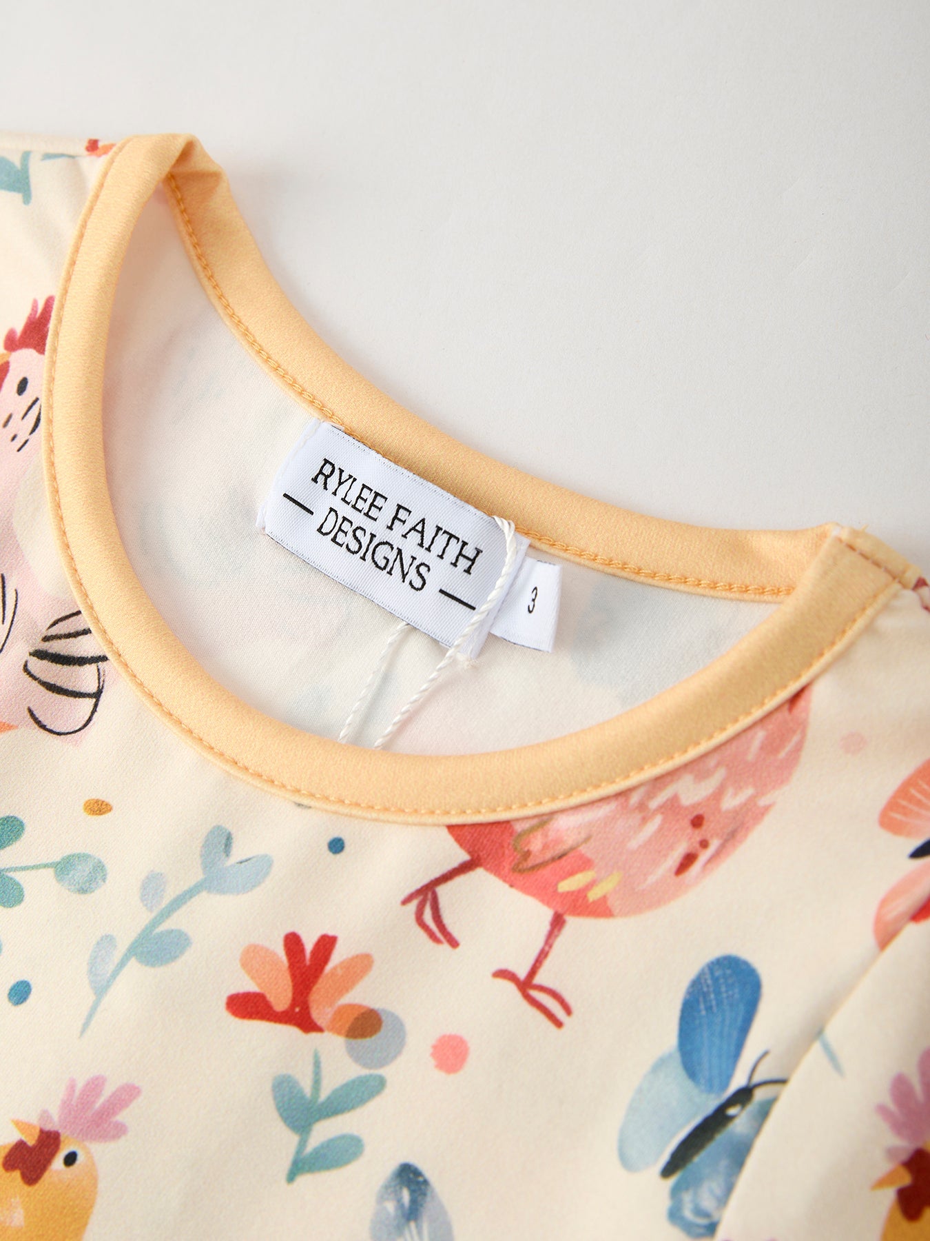 Charming Chicken & Butterfly Girls Dress with Cute Ruffled Pockets