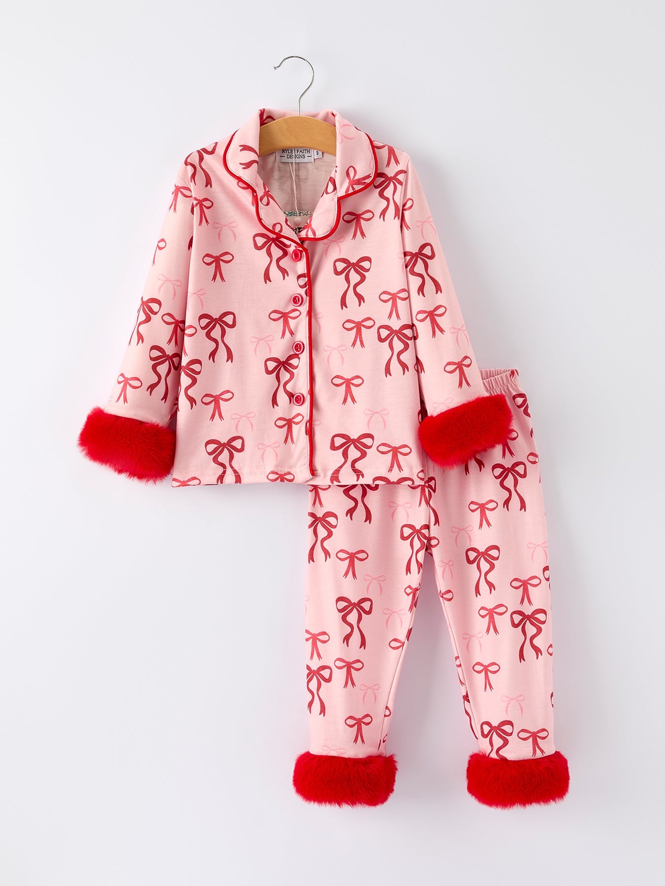 Bow Girls Pajama Set with Furry Trim