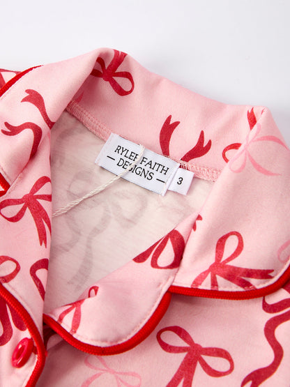 Bow Girls Pajama Set with Furry Trim