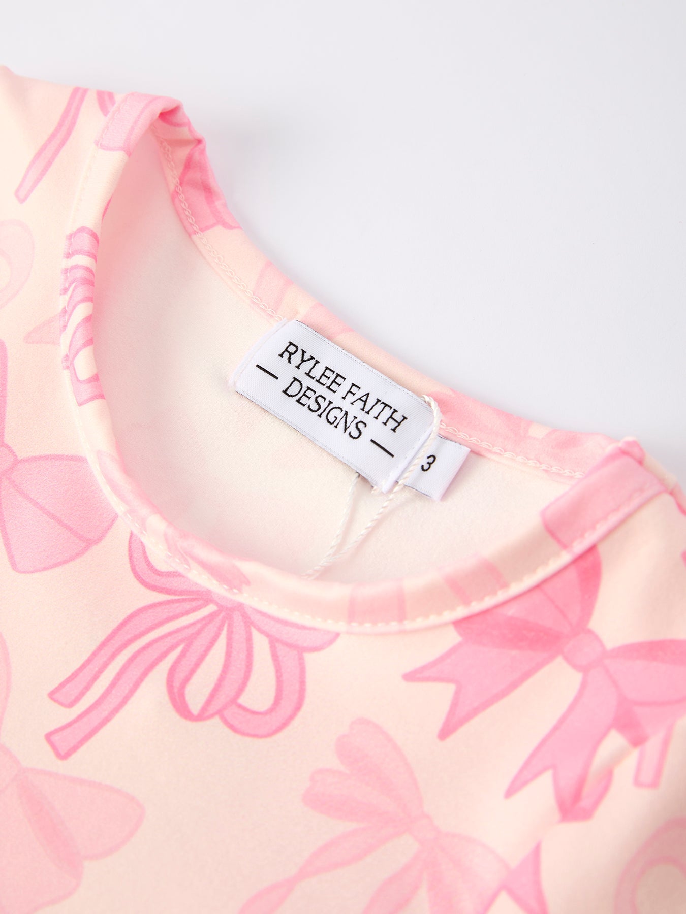 Girls Pink Bow Print Ruffled Long-sleeved Set