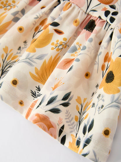 Fall Floral Print Baby Girls Long Sleeve Top with Ruffle Bloomers Set