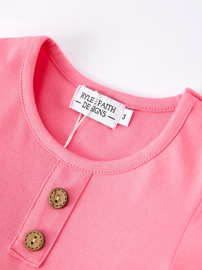 Pink Autumn Patchwork Floral & Plaid Long Sleeve Girls Dress