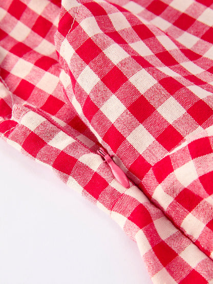 Valentine’s Day Red Plaid Heart Applique Dress with Bows – Toddler Girls Outfit