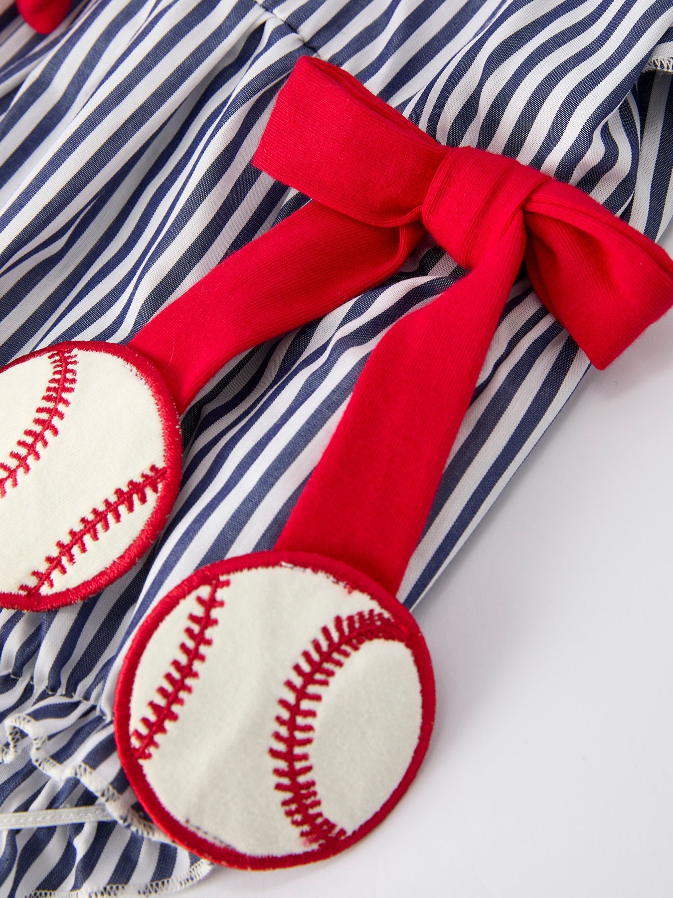 Girls Baseball Team Outfit – Striped Ruffle Sleeve Romper with Ball Design