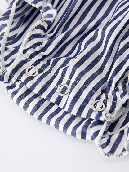 Girls Baseball Team Outfit – Striped Ruffle Sleeve Romper with Ball Design