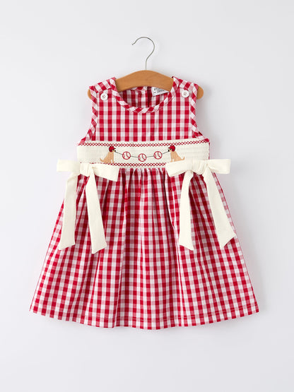 Dog Baseball Smocking Embroidery Dress