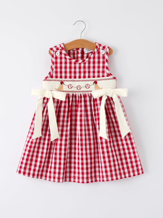 Dog Baseball Smocking Embroidery Dress