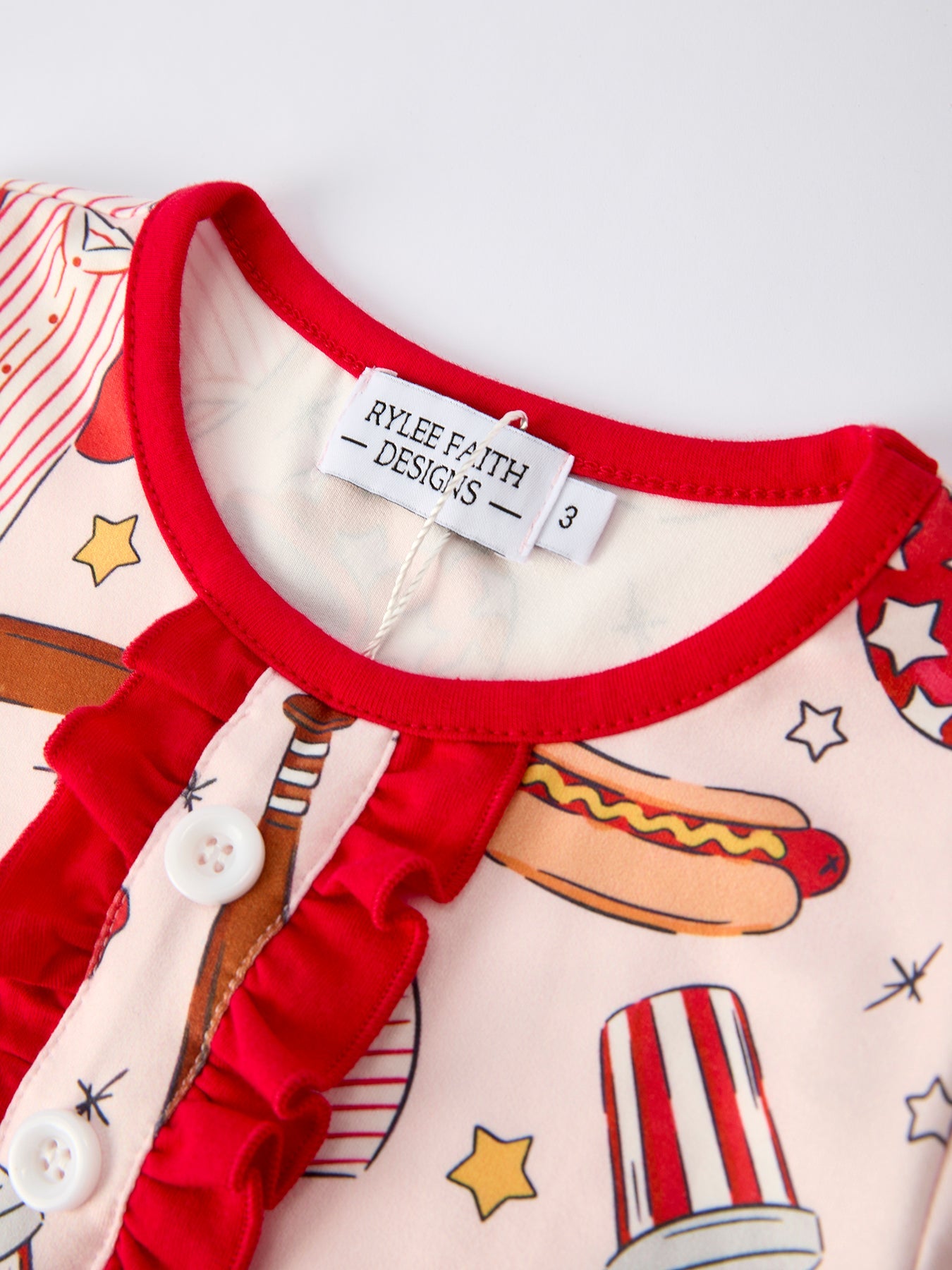 Girls Pajama Set with Red Bows Baseball Print