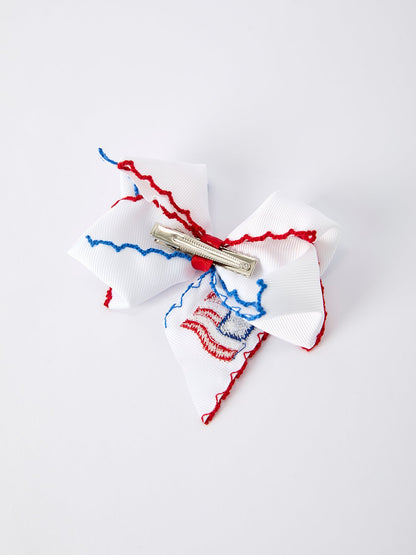 Stars & Stripes Flag Hair Bow – Toddler Girls July 4th Hair Accessory