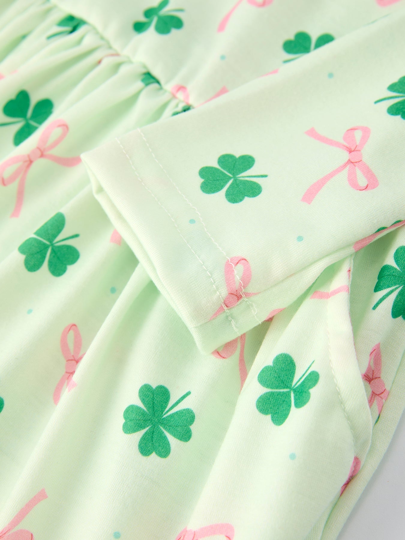 St. Patrick's Day Bow Shamrock Print Ruffles Girls Dress