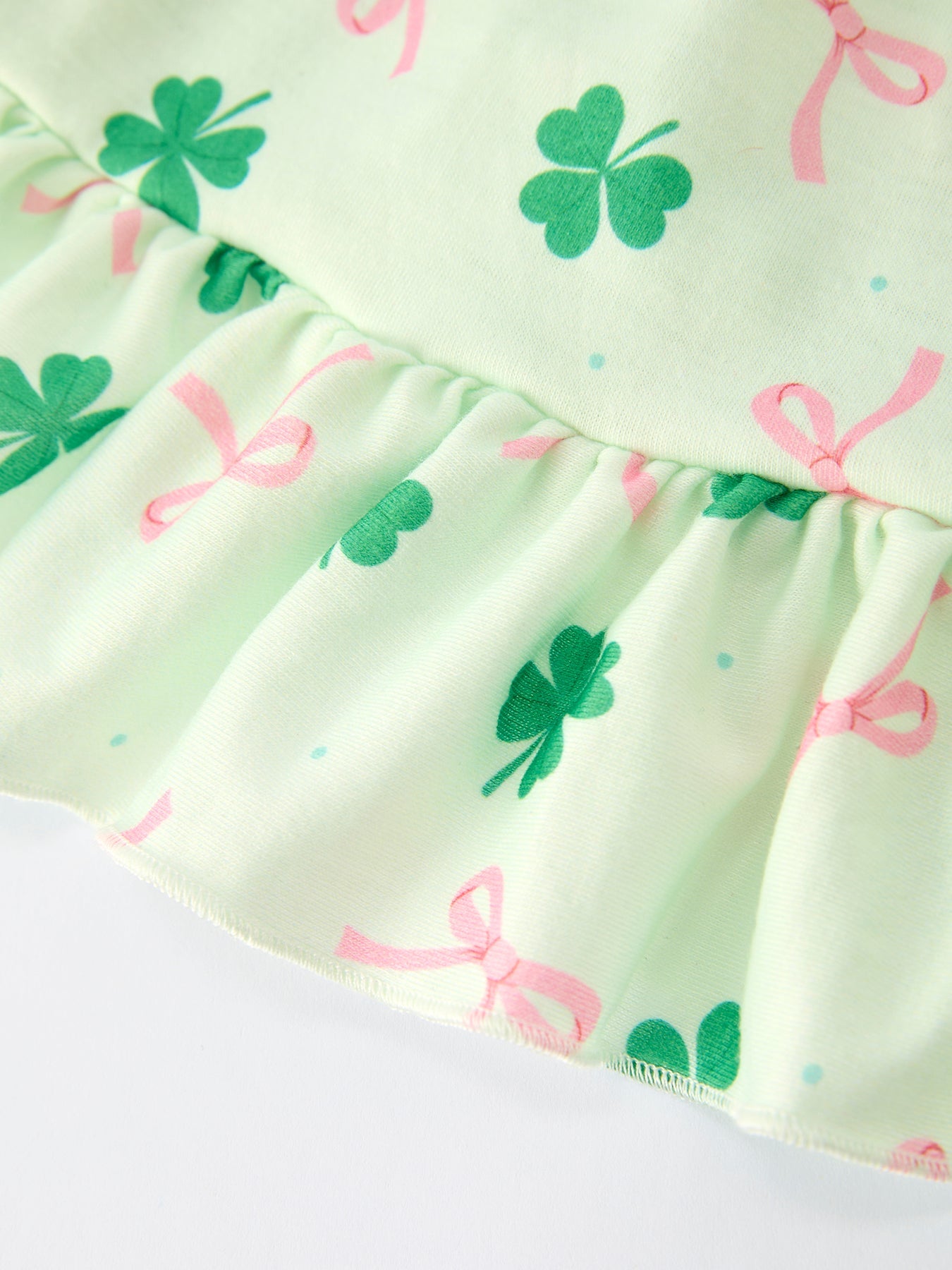 St. Patrick's Day Bow Shamrock Print Ruffles Girls Dress