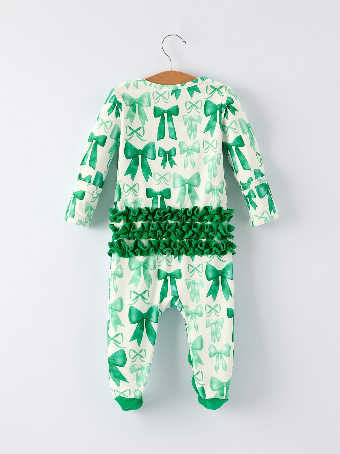 St. Patrick's Day Bow Print  Long Sleeves Baby Girls Romper