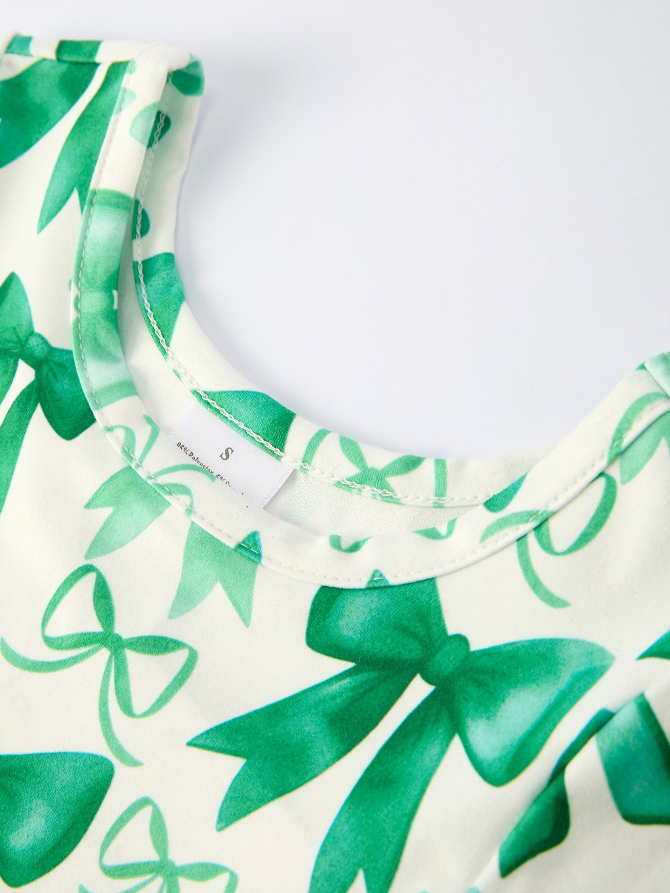 St. Patrick's Day Bow Print  Short Sleeves Girls Dress