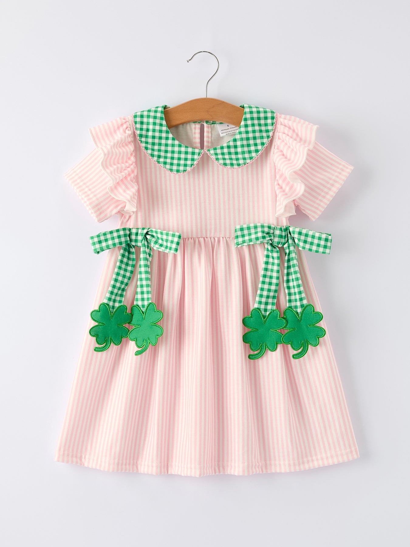 St. Patrick's Day Shamrock Girls' Striped Plaid Dress