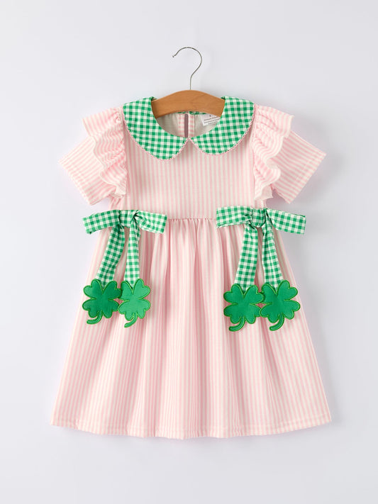 St. Patrick's Day Shamrock Girls' Striped Plaid Dress