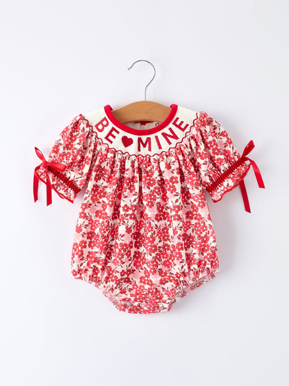 Valentine's Day "BE ❤ MINE" Embroidered Floral Girls' Romper