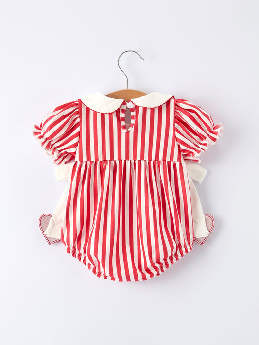 Valentine's Red Stripe Heart Bubble Romper for Baby Girls