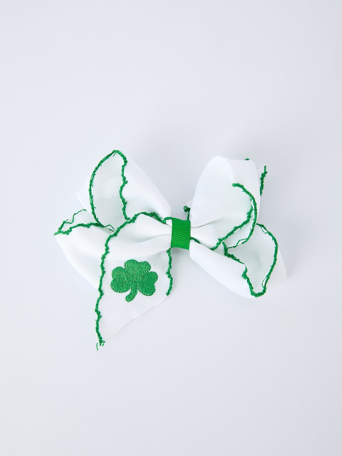 St. Patrick Shamrock Embroidered Hair Bow – Girls Hair Clip