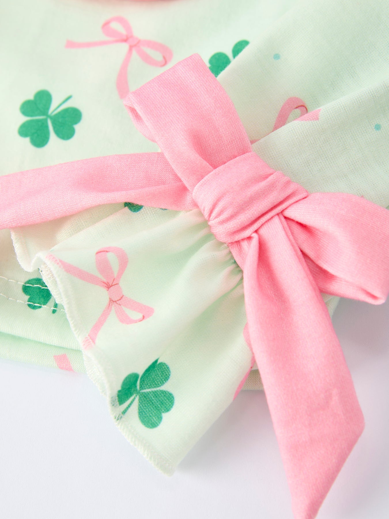 St. Patrick's Day Bow Shamrock Print Ruffles Girls Pajama Set