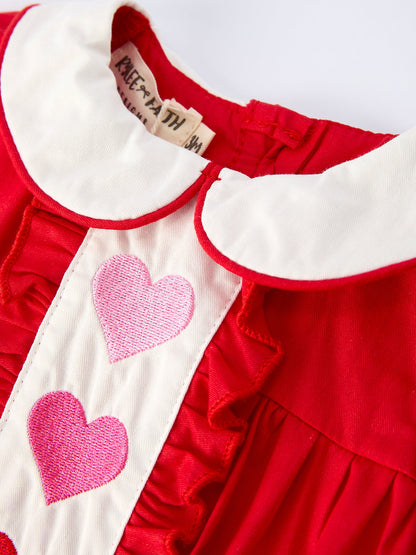 Red Ruffle Heart Embroidered Romper - Valentine Style