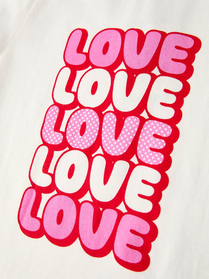 Valentine's Day Love Print Top + Girls' Tulle Skirt Set