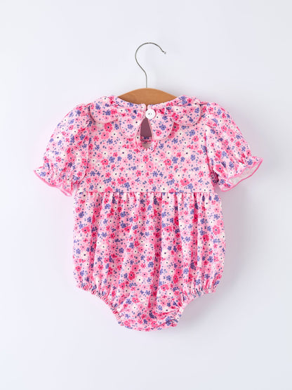 Girls Valentine's Day Floral Ruffle Smocking Baby Bubble Romper